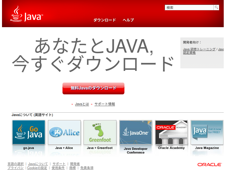 Java.com 「ド」が「修正」されたあとのスクリーンショット